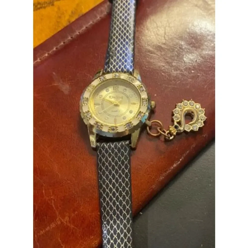 Women's 30mm Gold Tone Kim Seng Watch, Black and Gold Band